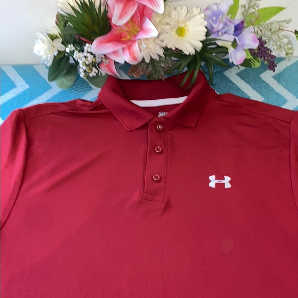 Under Armour Red and White Performance Polo